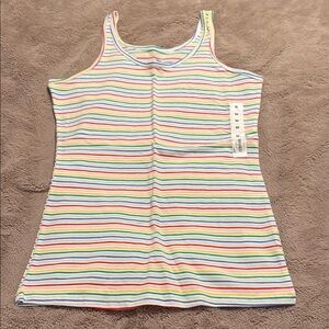 SO Red and Pink Tank Top with Striped Pattern and Scoop Neckline